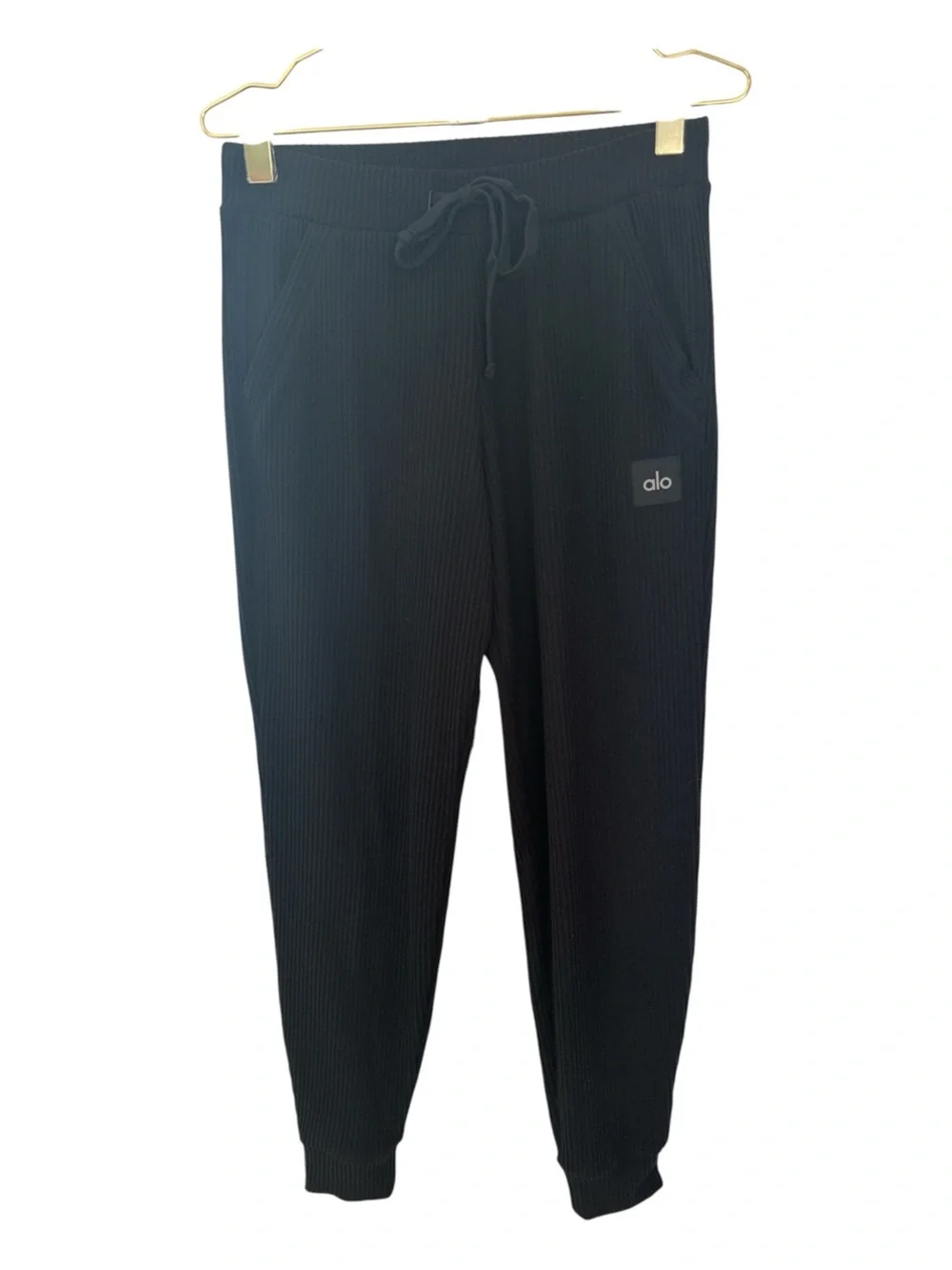 Alo Yoga Women's Muse Ribbed Knit Jogger Sweatpants Black
